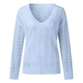 thumbnail image 4 of Vedolay Women's Fall Tops Women's Fall Sweaters 2023 Knitted V-Neck Collared Pullover Long Sleeve Top,Light Blue M, 4 of 5