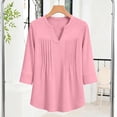 thumbnail image 3 of Pounoo Womens Blouses V Neck 3/4 Sleeve Pleated Loose Fit Breathable Soft Pullovers Casual Daily Tops Simple Style Gift, 3 of 8