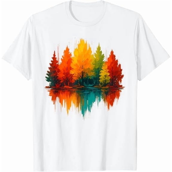 Greenink Vintage Mountain Landscape Trees Reflection Nature Graphic Wildlife Outdoor Forest T-Shirt Unisex Pure Cotton Tee