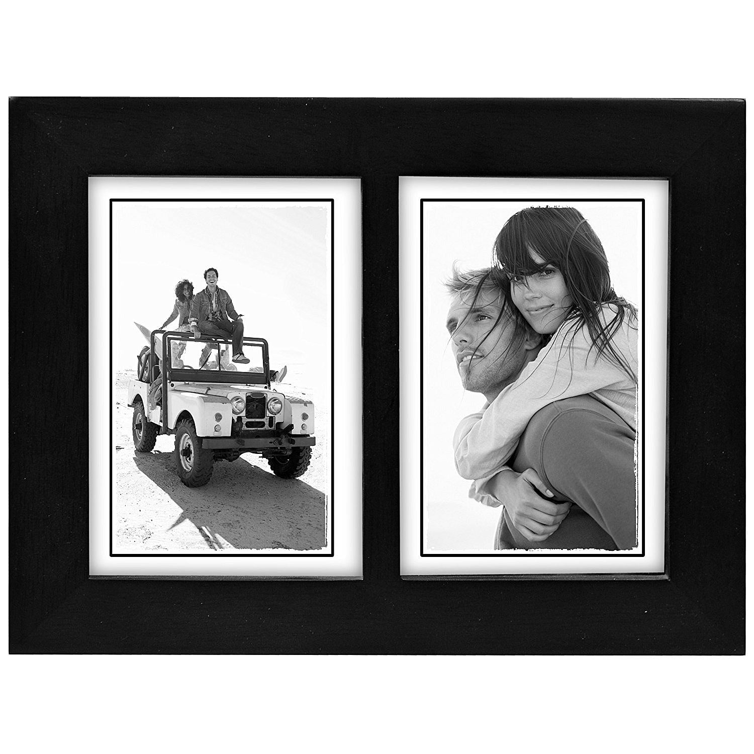 3x5 Split Double Picture Frame LINEAR Black Wood