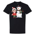 thumbnail image 3 of Men’s Christmas Snowman & Elf Printed T-Shirt, Crew Neck Short Sleeve Tee for Christmas, 100% Cotton, Black, S, 3 of 5