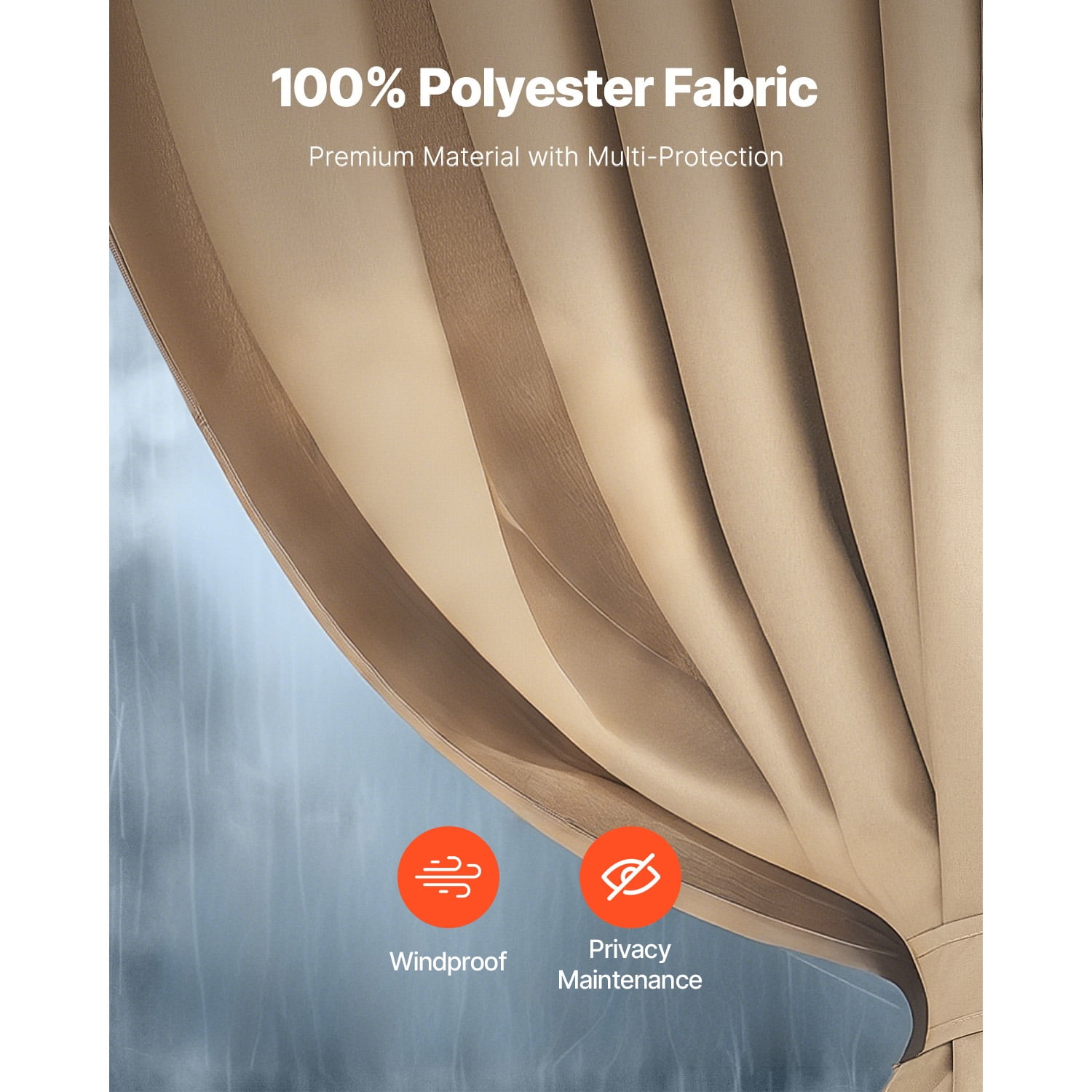 KFFKFF Gazebo Privacy Curtains, 4-Panel Outdoor Sidewalls with Dual Zippers, 160gsm Polyester for 10' x 10' x 6.7' Gazebos