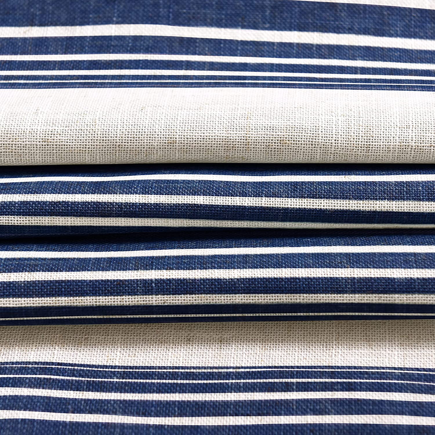 DriftAway Chris Vertical Striped Pattern Linen Textured Thermal Insulated Blackout Window Curtain Valance Rod Pocket Lined Single, 52" x 18" Plus 2" Header, Ivory Dark Blue