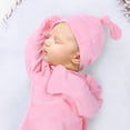 thumbnail image 3 of Baby Knotted Gown- Super Soft Newborn Infant Long Sleeve Sleepwear with Hat For Baby Boy And Girl - Pink, 3 of 5