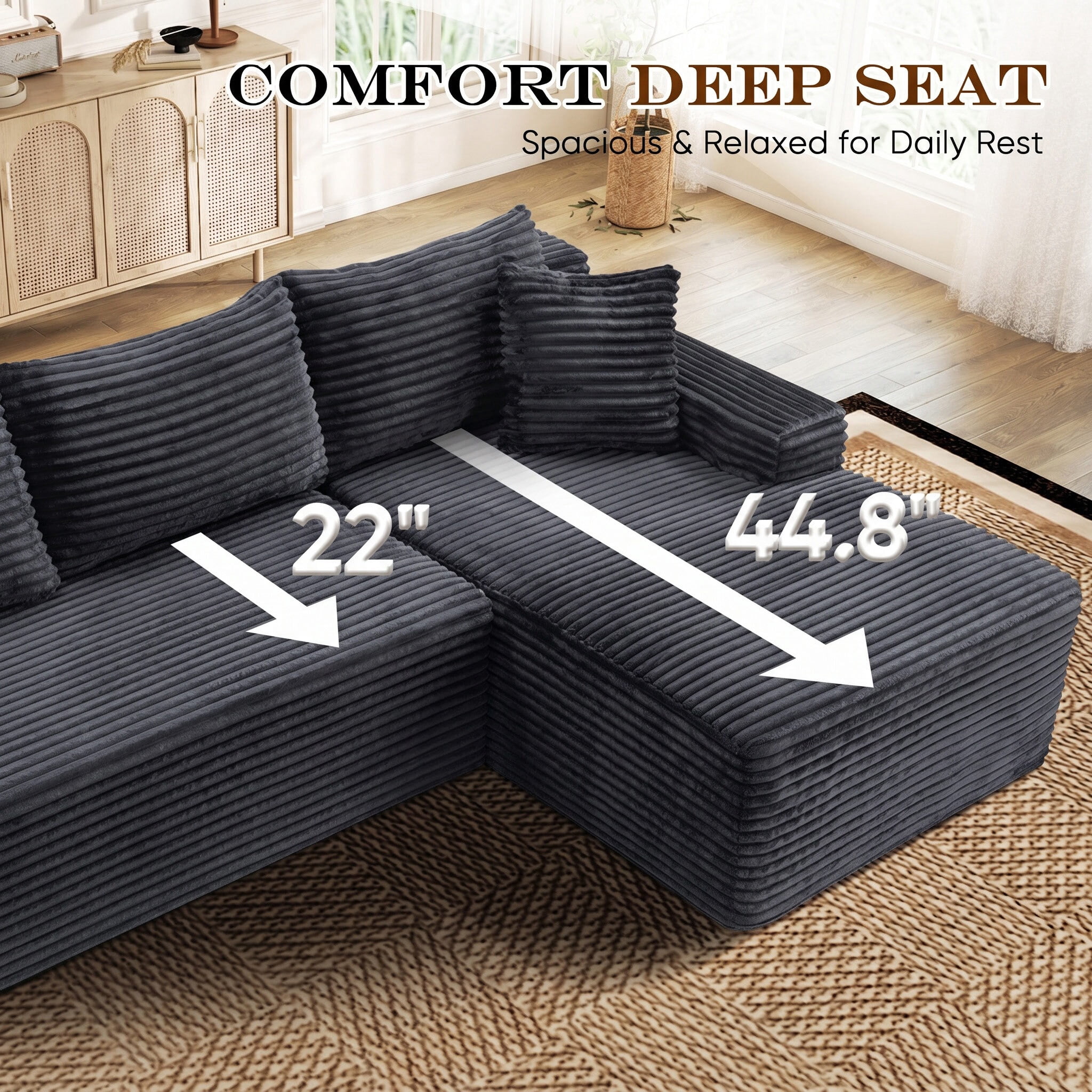 Lunale Small Modular Sectional Sofa with Movable Chaise, L-Shaped Boneless Cloud Couch for Living Room, Gray (Right Facing Chaise)