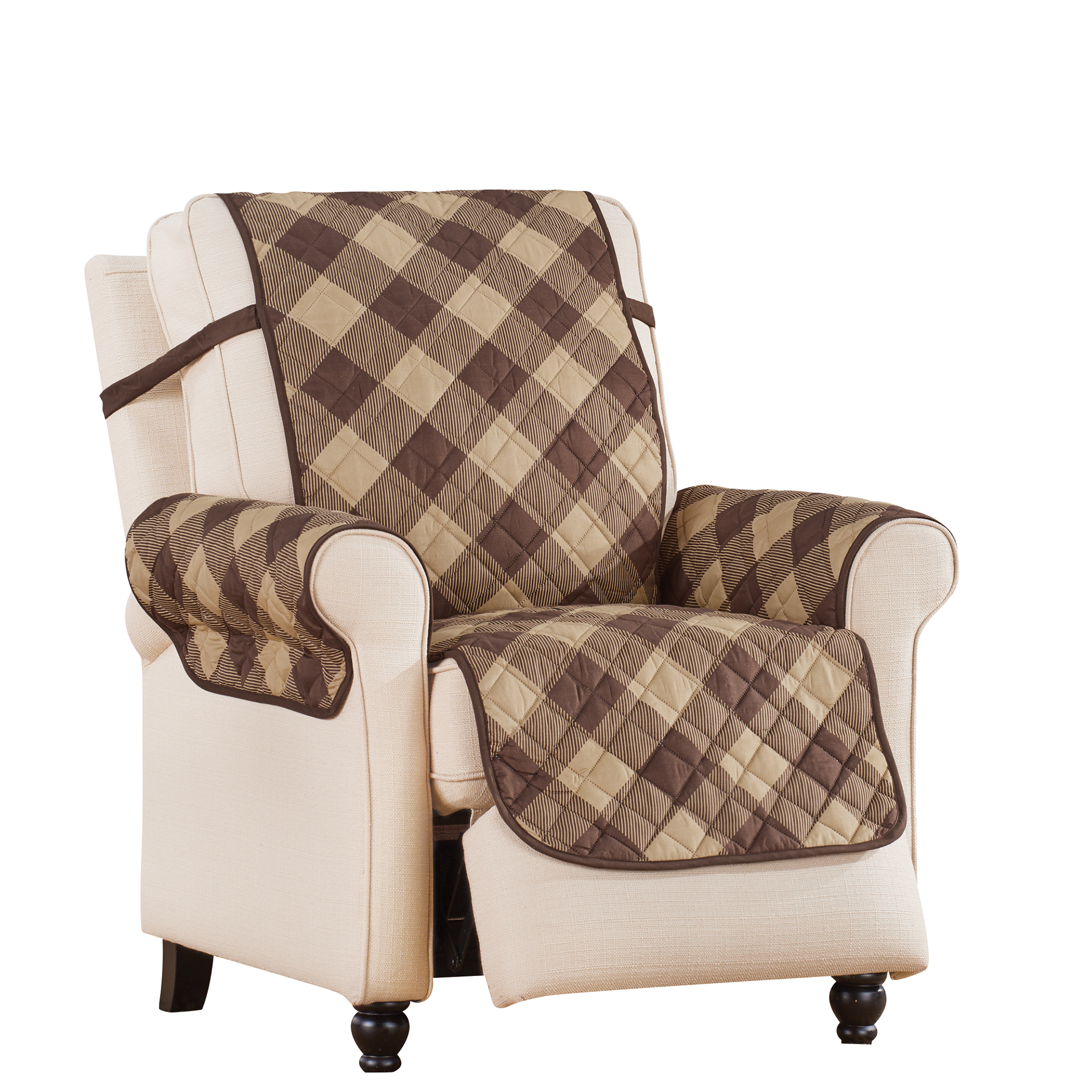 Collections Etc Multicolor Buffalo Check Plaid Furniture Cover CHOCOLATE/TAN JUMBO RECLINER