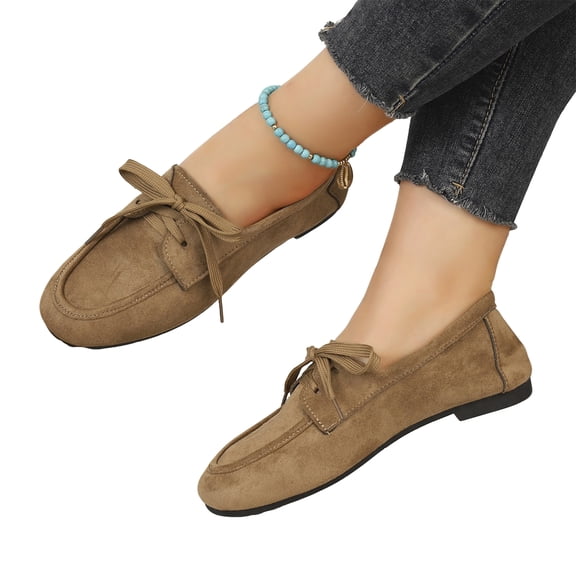 Willtoo Womens Lace‑Up Loafers British Style Lightweight Flat Casual Shoes Soft Non‑Slip Slip‑On Walking Shoes for Daily Office Wear