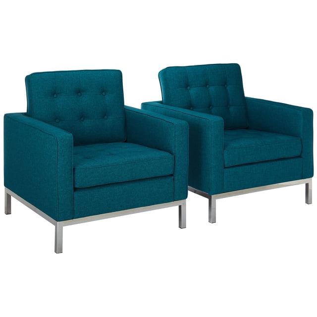 Modway Fauteuils Lounge d'Appoint Rembourrés en Tissu Style Mi-Siècle Moderne avec Accoudoirs, Turquoise - Ensemble de 2