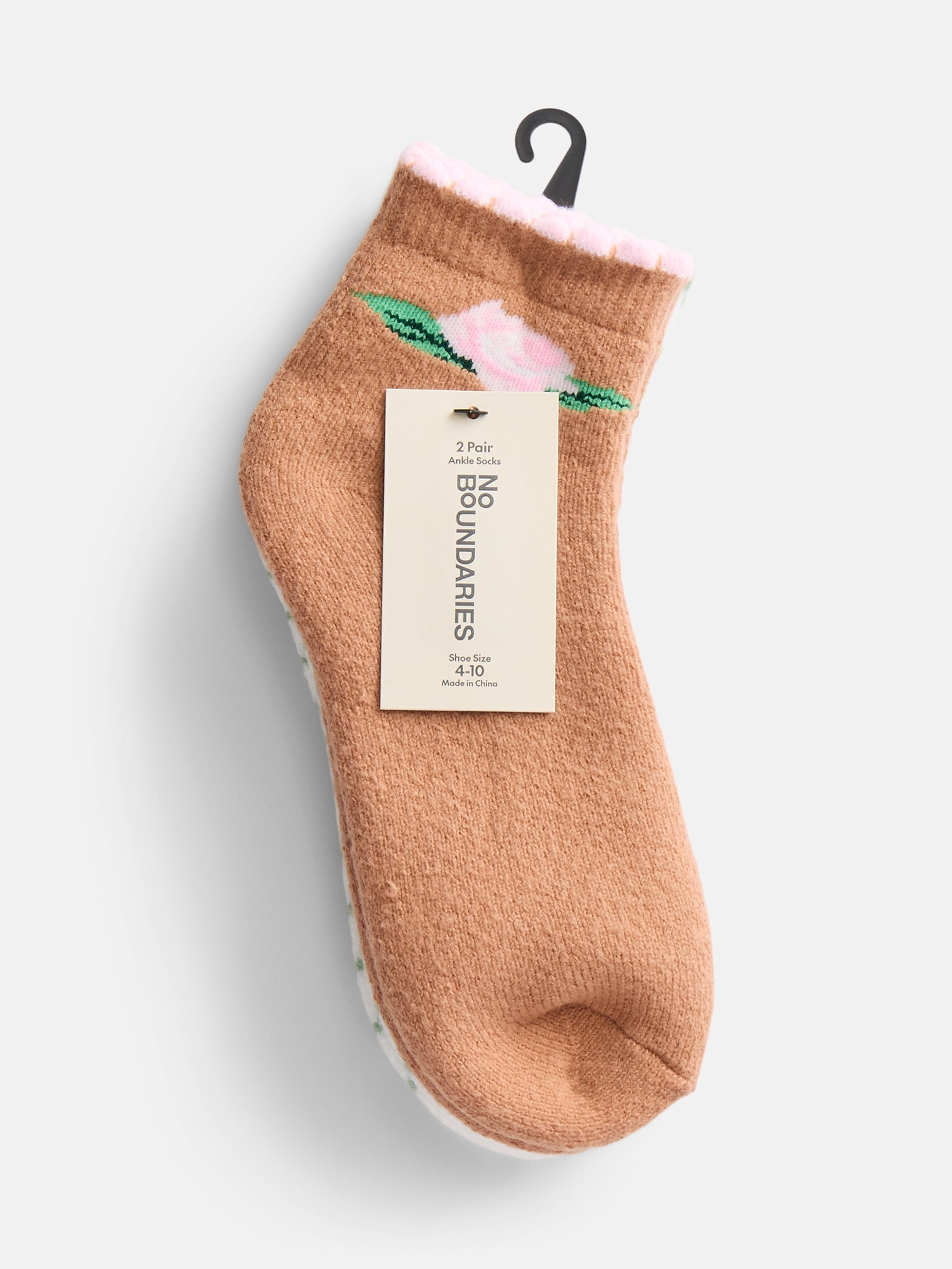 No Boundaries Women's Cozy Ankle Socks, 2 Pack, Shoe Sizes 4-10