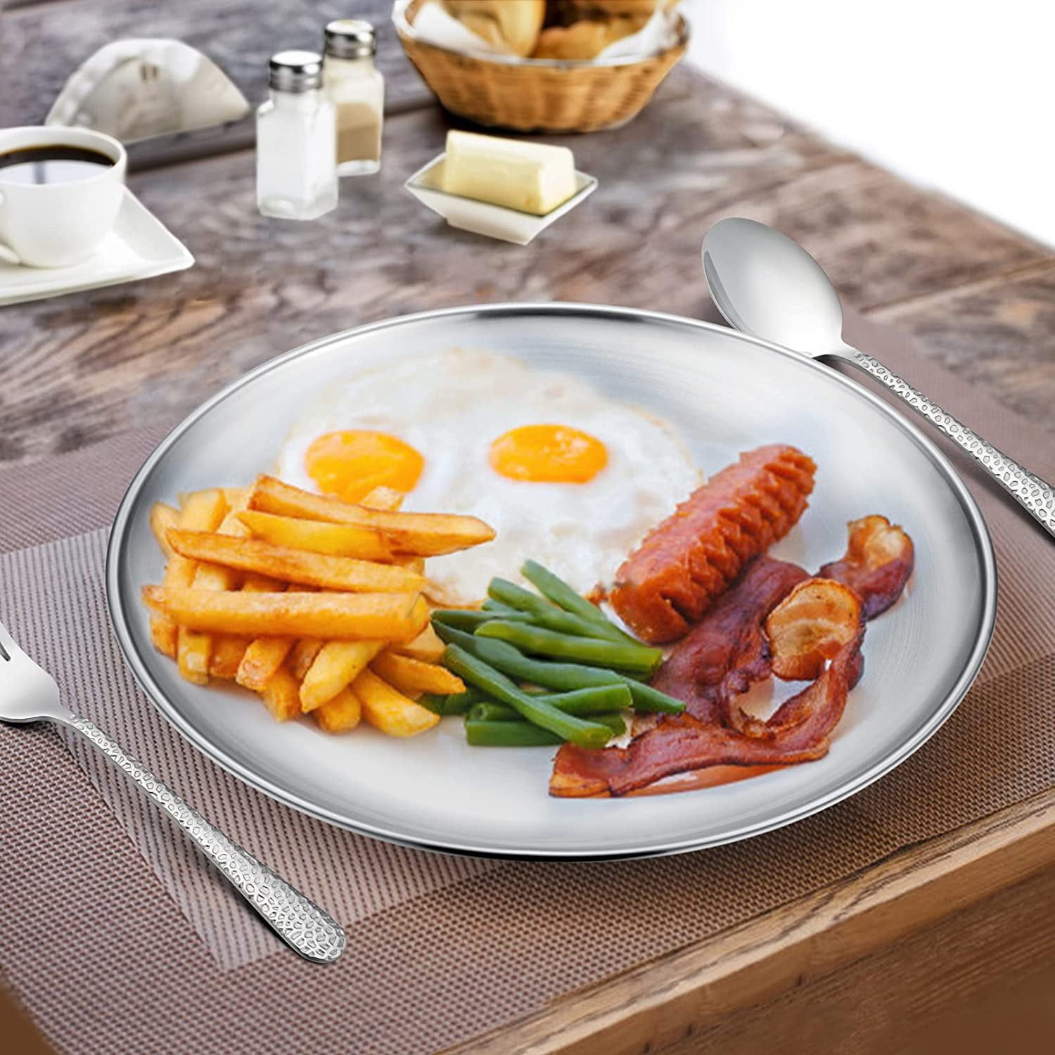 DSIOHFEI 6-Piece Stainless Steel Plate Set - 8 & 9 Inch 304 Metal Dinner Plates, Unbreakable For Camping & Restaurant Use - View #4