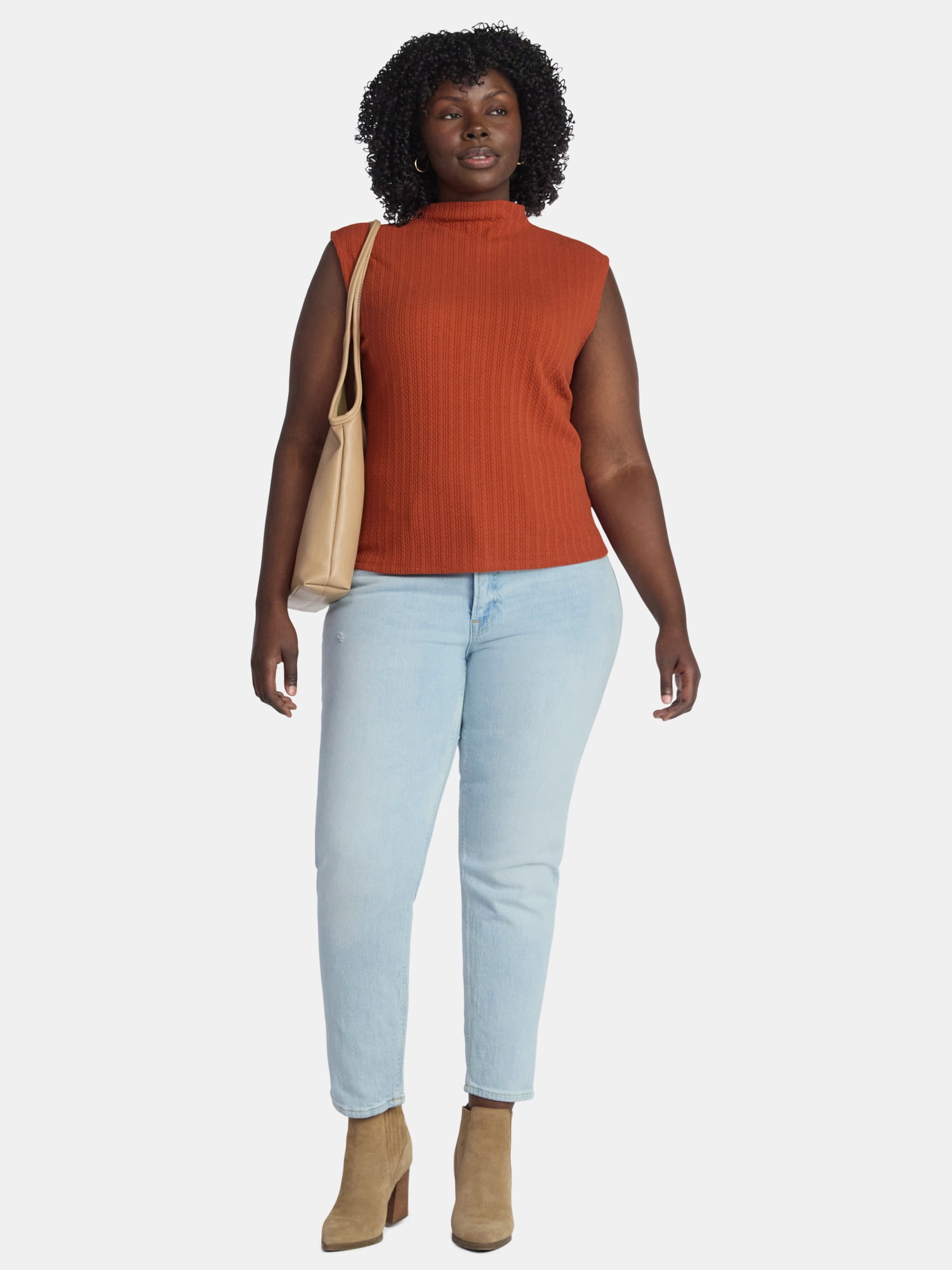 Terra & Sky Women's Plus Pointelle Sleeveless Mockneck Top, Sizes 0X-5X