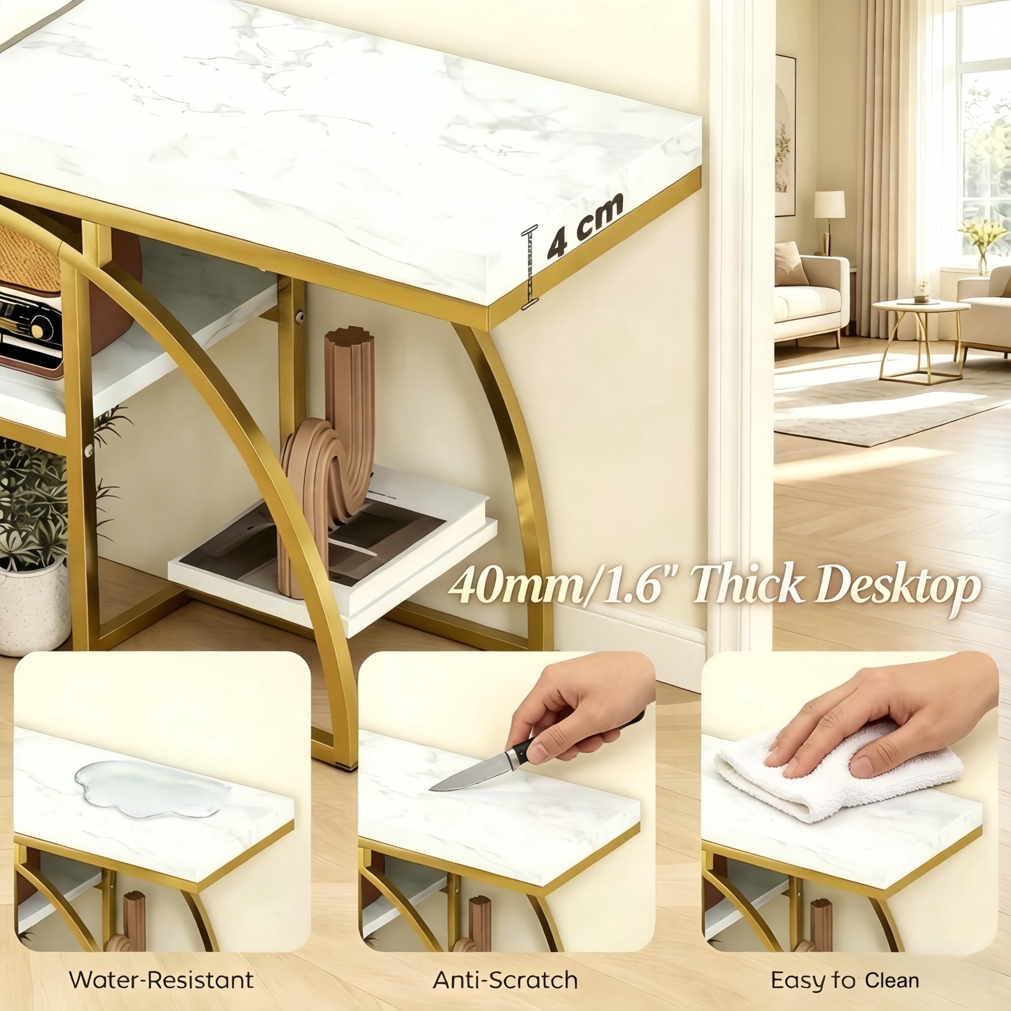 1PCS Multi-Tier Shelving Chic Console Table, Entryway Storage Display Table, Accent Sofa Table with Circular Base