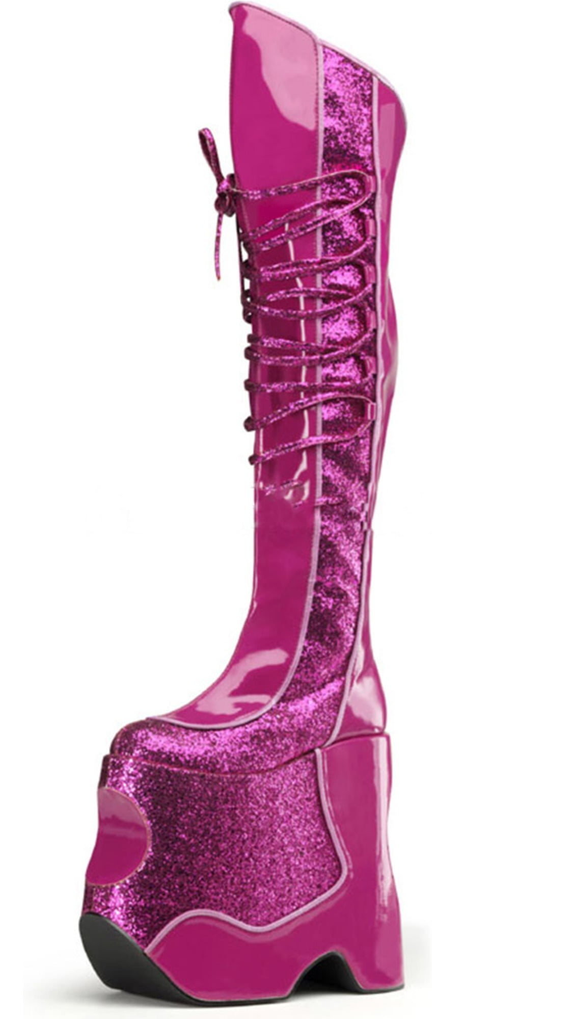 pink glitter thigh high boots