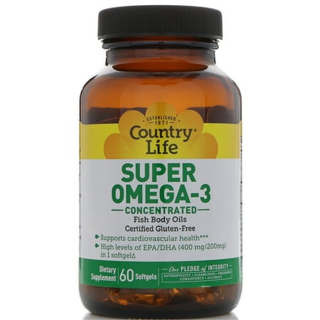 Country Life Super Omega-3 Concentrated Gluten-Free Fish Oil, 400mg EPA + 200mg DHA,