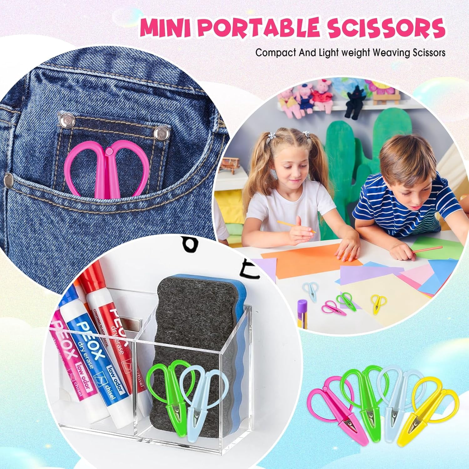 ABCISI 12 Pack Mini Scissors Set - Small, Sharp, Portable Scissor with Protective Cover - Tiny Detail Scissors for Sewing, Embroidery, Crafts, Knitting, and DIY Projects (4 Colors)