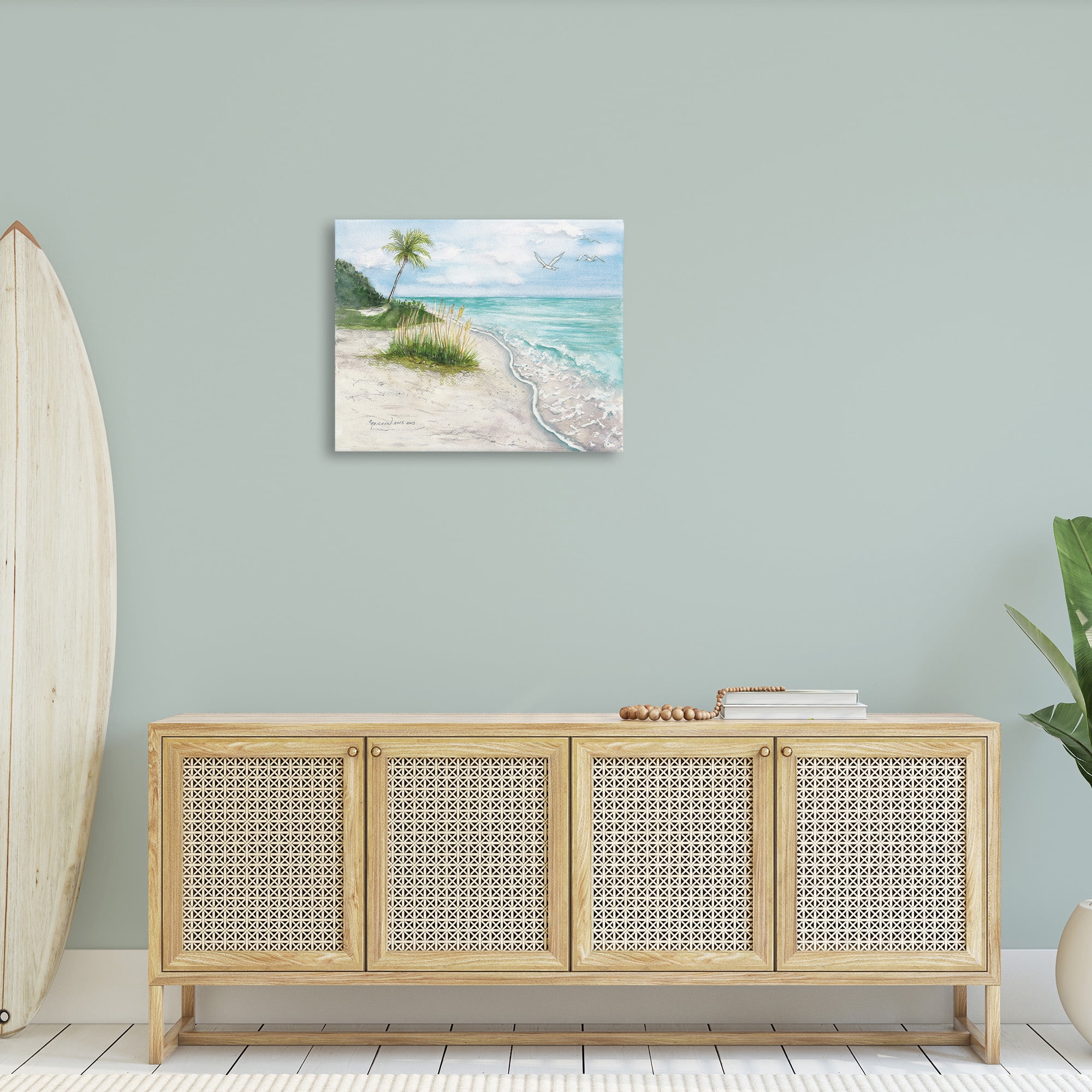 Stupell Industries Seagulls over Tropical Beach Landscape Painting Gallery Wrapped Canvas Art Print Wall Art, 30 x 24