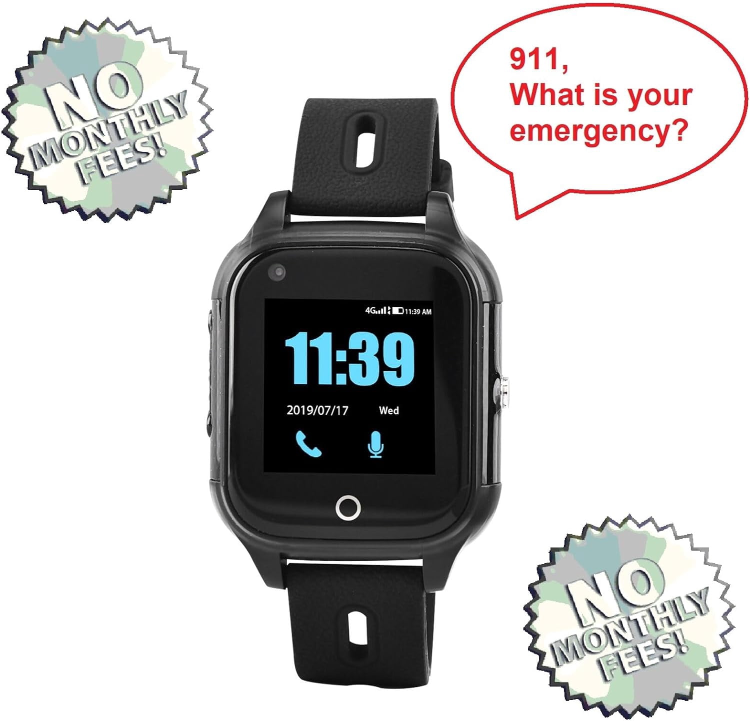 No Contracts | One-Time Cost | No Monthly Fee | Fall Detection | Medical Alert Watch | Waterproof | Take It Everywhere | Calls 911 | 2-Way Voice Communication