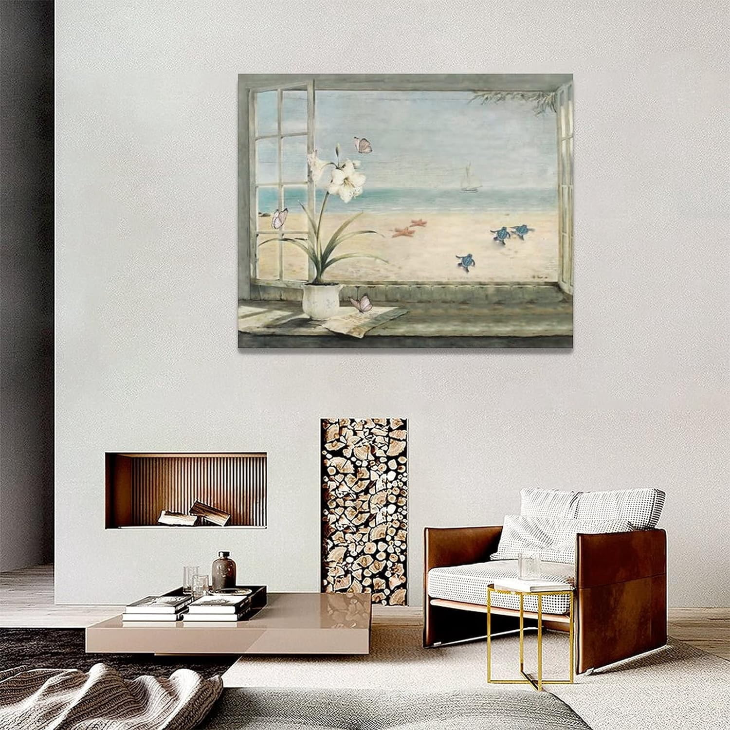 Beach Bathroom Wall Art Coastal Flower Ocean Turtle Butterfly Pictures Bathroom Wall Decor Floral Bathroom Canvas Prints Painting Beach Decorations Framed Artwork for Bathroom Bedroom 20"x16"