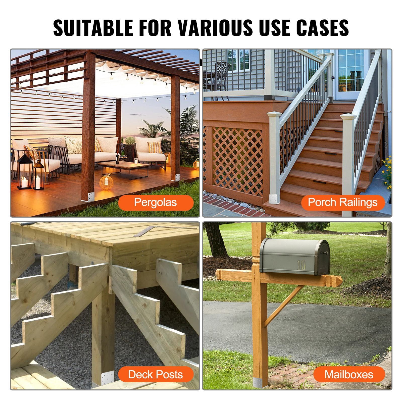 Stainless Steel Post Base Connector, 3.5" x 3.5" Wood Post Bracket, 201 Stainless Steel, 0.07" Thick, with Hardware for Deck Railing Pergola