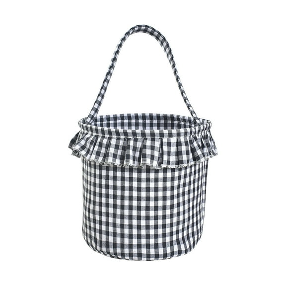 Halloween Candy Basket Bags with Handle, Retro Plaid Bucket Storage Gifts with Ruffled Edges Decorations Candy Gifts Storage
