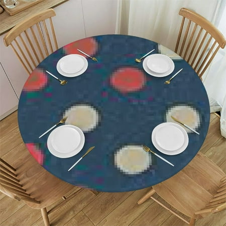 

HAOXIT Round Fitted Tablecloth with Elastic Edge Large Circles Inner Stripes Print Polyester Table Cloth Fits Round Table The Ultimate Protection for Your Table 46-50