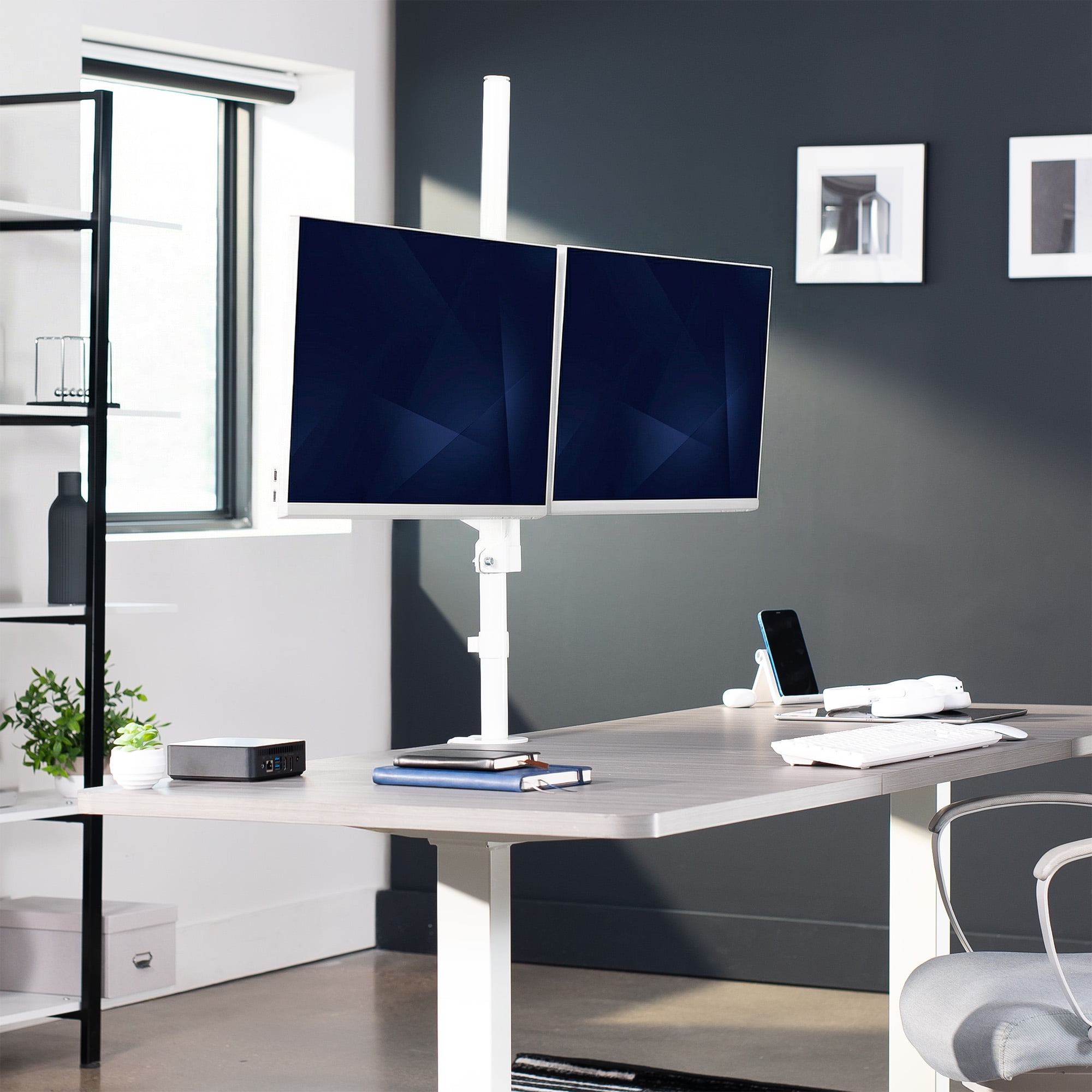 VIVO White Extra Tall Dual 17" to 32" Monitor Mechanical Spring Stand Desk Mount