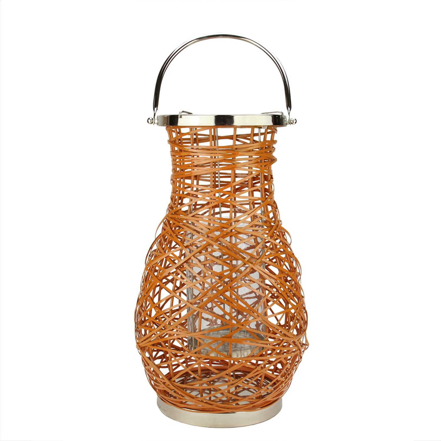 18.5" Modern Orange Decorative Woven Iron Pillar Candle Lantern with