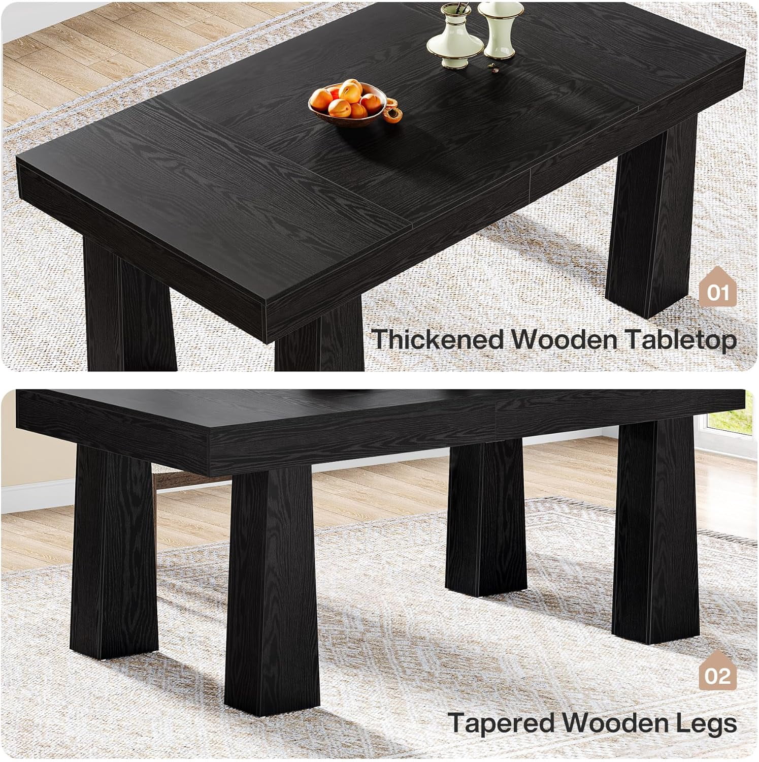 Tribesigns 63'' Dining Table, Modern Rectangular Kitchen Table with Heavy Duty Tapered Legs for Dining Room, Restaurant, (1, Black)