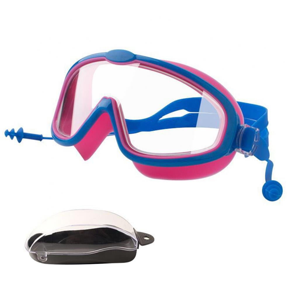 Swimming Goggles Set For Kids Age 4-12 Perfect Fit No Leak Nose Ear Plugs Bag 