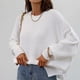 thumbnail image 4 of Suéter con cuello redondo y abertura lateral, jersey holgado de manga larga a la moda para otoño e invierno, blanco L, 4 of 8