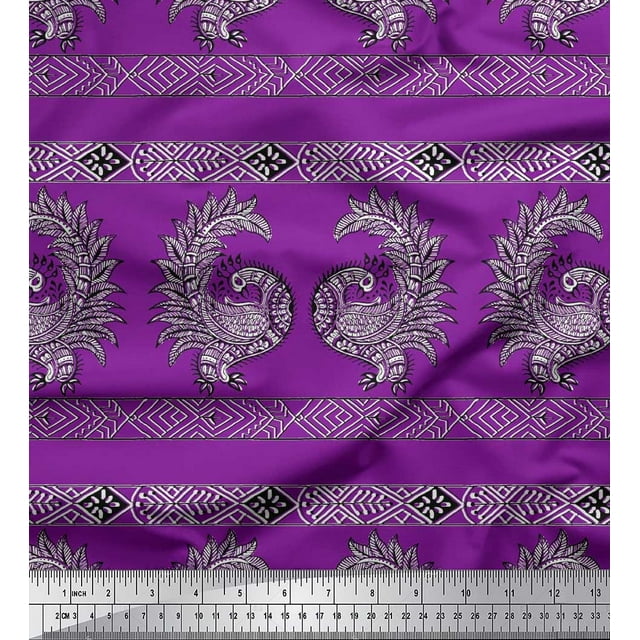 Soimoi Poly Georgette Fabric Peacock Block Fabric Prints by Yard 42 Inch Wide