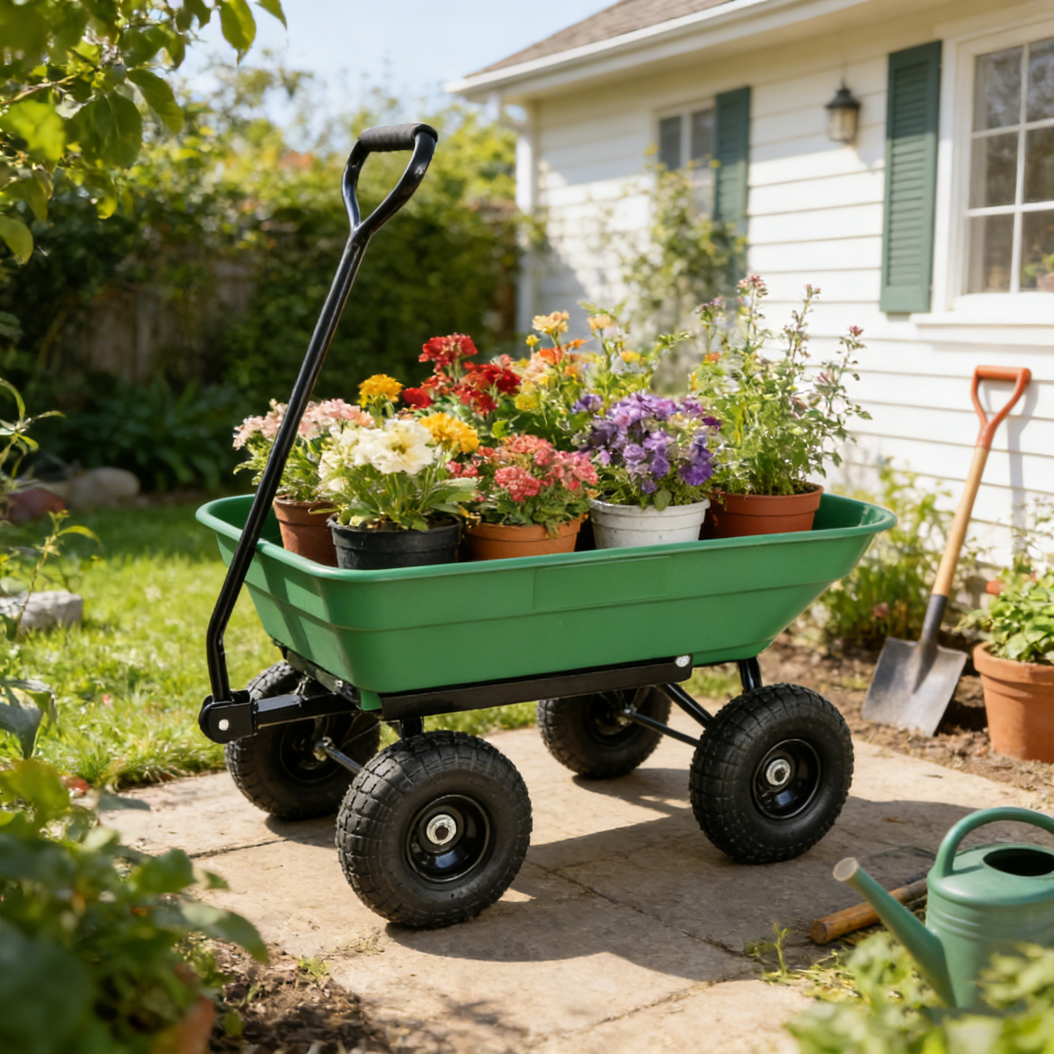 Folding Garden Carts Folding car Poly Garden dump truck with steel frame, 10 inches. Pneumatic tire, 300 lb capacity body 55L Green,Outdoor Garden Carts