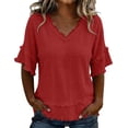 thumbnail image 2 of CQXIDFH Under $20 Women's Summer Linen Blend Top, Short Sleeve Solid Color Loose Fit Casual Blouse Business Dressy Casual 2026 Vacation Fashion Clothing Red T-shirt, L, 2 of 9
