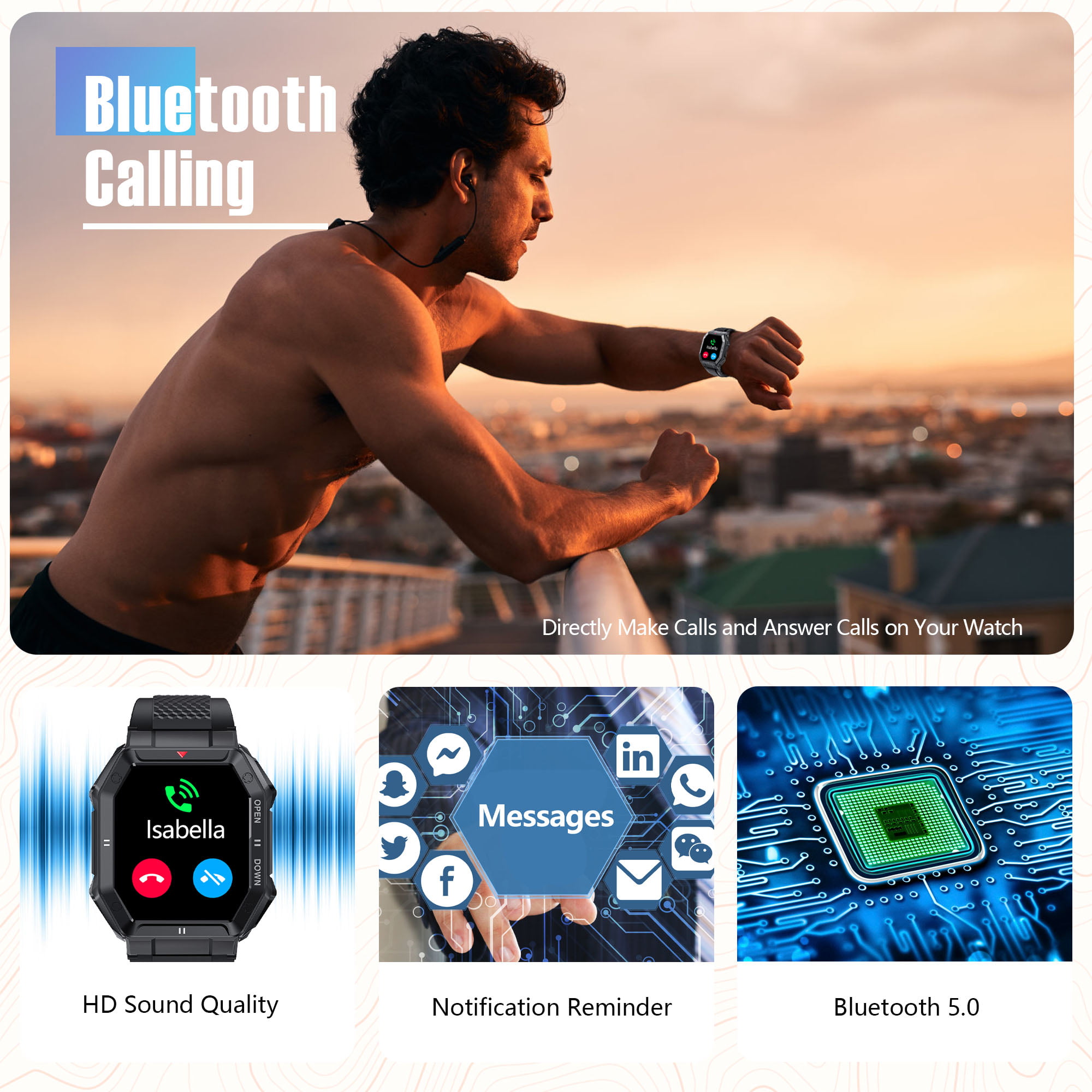 Cyberdyer QS10 Smart Watch 1.83 inch Fitness Tracker with Bluetooth Call  for Android and Ios - Black