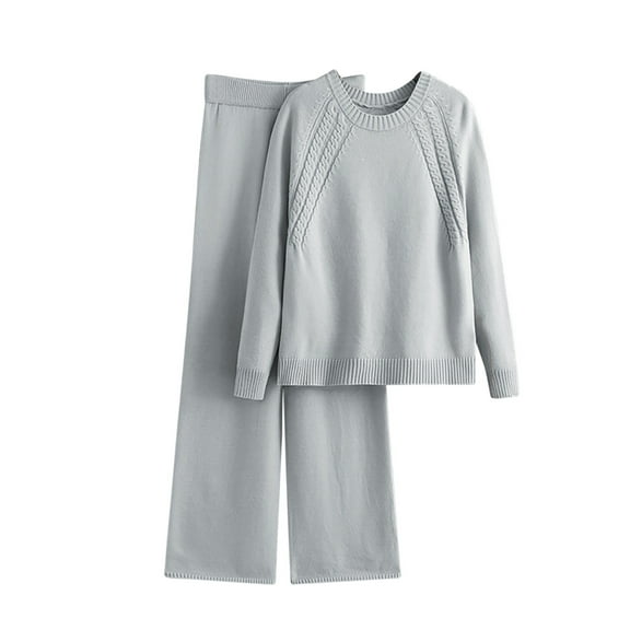 Womens 2 Piece Sweater Sets Usmixi Lounge Sets for Women Winter Soft Knitted Pullover Sweater and High Waist Wide Leg Long Pant Suits Casual Solid Loungewear Set