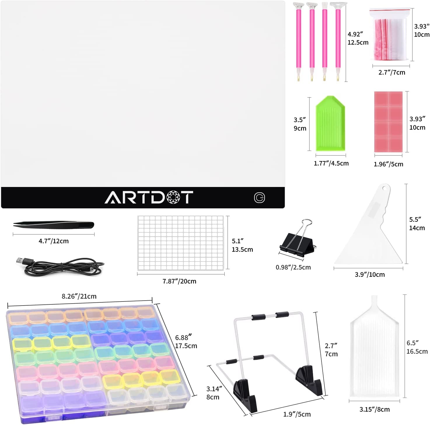 ARTDOT A3 LED Light Board for Diamond Painting Kits, USB Powered Light Pad,  Adjustable Brightness with Diamond Painting Tools Detachable Stand and  Clips 