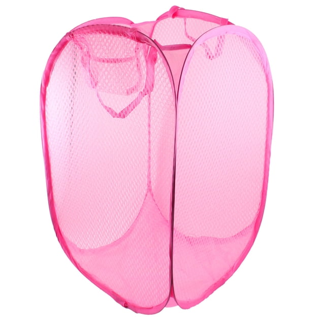 Cesta de lavandería plegable de malla rosa, caja rectangular de almacenamiento de ropa para el hogar