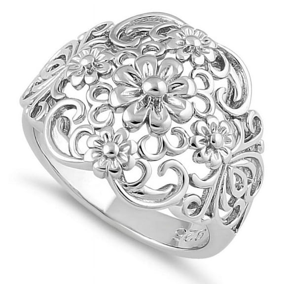 Intricate Filigree Flowers Ring 925 Sterling Silver Vintage Statement Gift _9