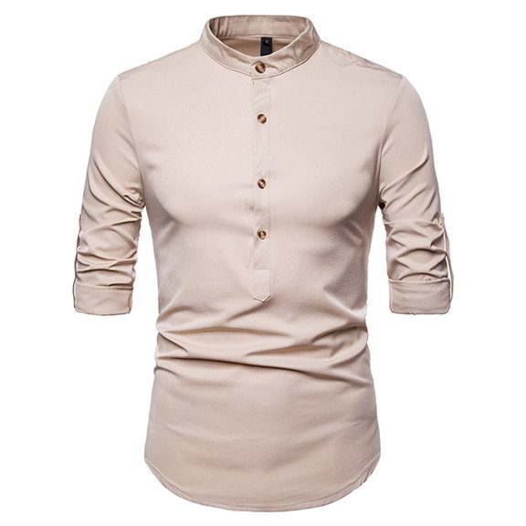 Lilgiuy Men Casual Solid Fashion Stand-up Collar Variable Sleeve Pullover Length Long Sleeve Shirt Blouse for Gym Workout Jogging Beach