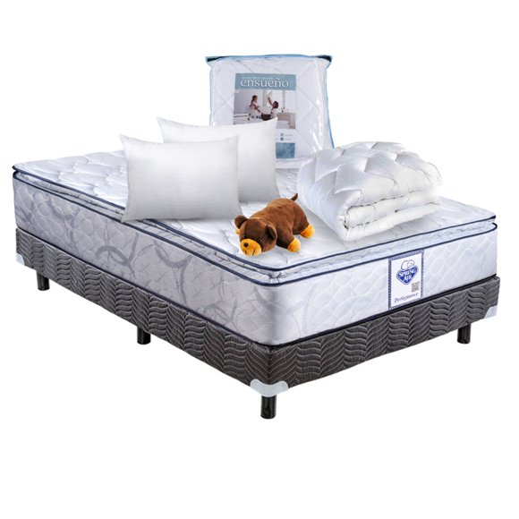 Colchón y Box Matrimonial Spring Air City + 2 Almohadas SC + Protector + Osito