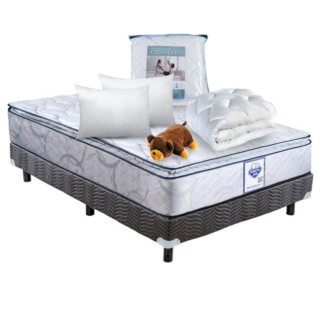 Colchón Air Queen Size City con Box Spring y 2 Almohadas SC Protector y Osito Spring Air