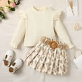 thumbnail image 6 of 3T Baby Girls Clothes 4T Girls 2PCS Outfits Set Solid Color Toddler Girls Long Sleeve Top Skirt Set Apricot, 6 of 8