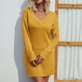 thumbnail image 5 of 50% Off Clear! asdoklhq Woman Plus Size Clearance Dresses,Autumn Winter Solid V-Neck Sweater Long Sleeve Knitting Sweater Dress, 5 of 7