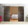thumbnail image 3 of Sturdy Double Barn Door 60 x 96 inches with | Planum 0110 Chocolate Ash with Frosted Glass | Stainless Steel 13FT Rail Hangers Heavy Set | Solid Panel Interior Doors, 3 of 6