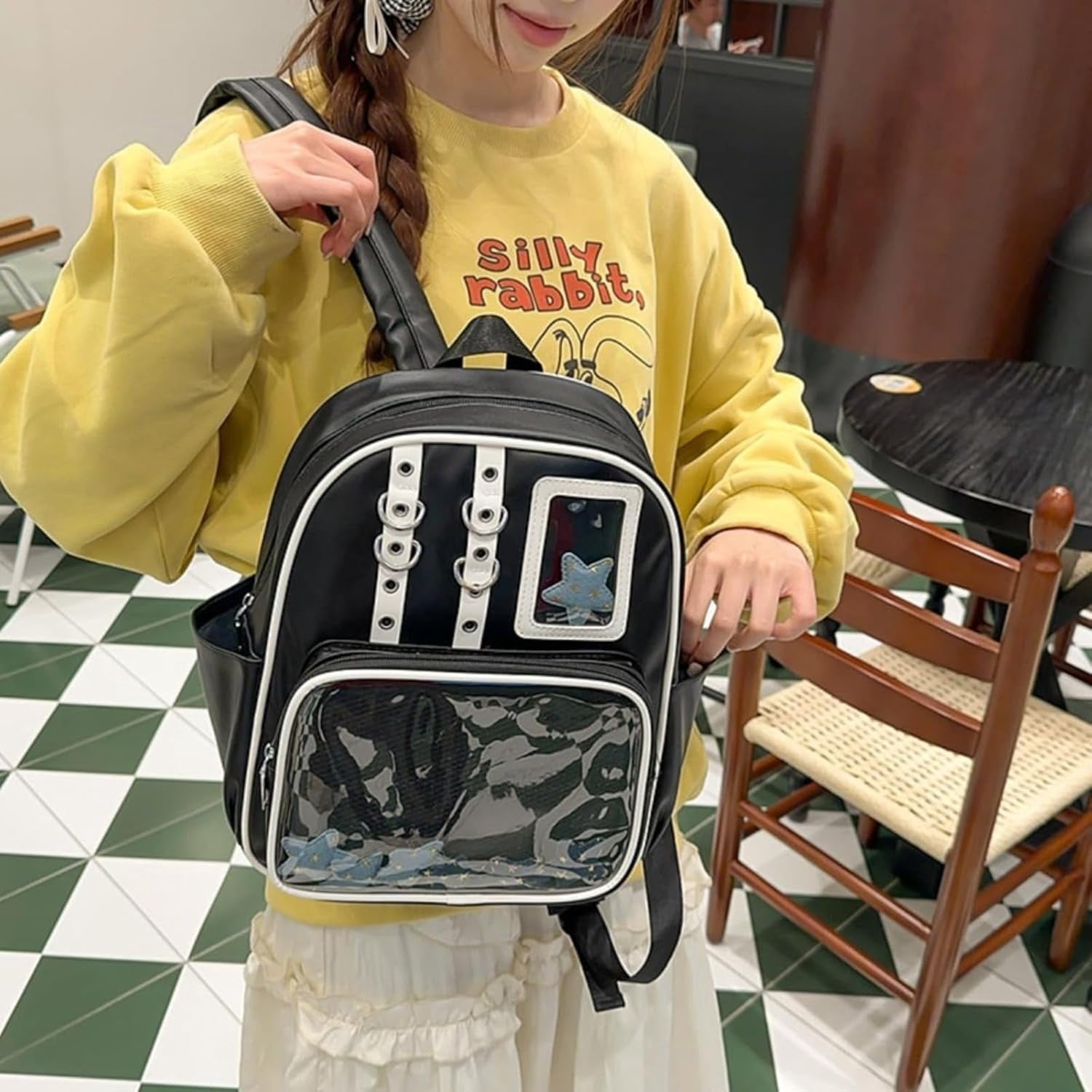 SPEKSEE Kawaii PU Ita Bag with Pin Display Y2K Women Badge Display Backpack, Suitable for Anime Exhibitions