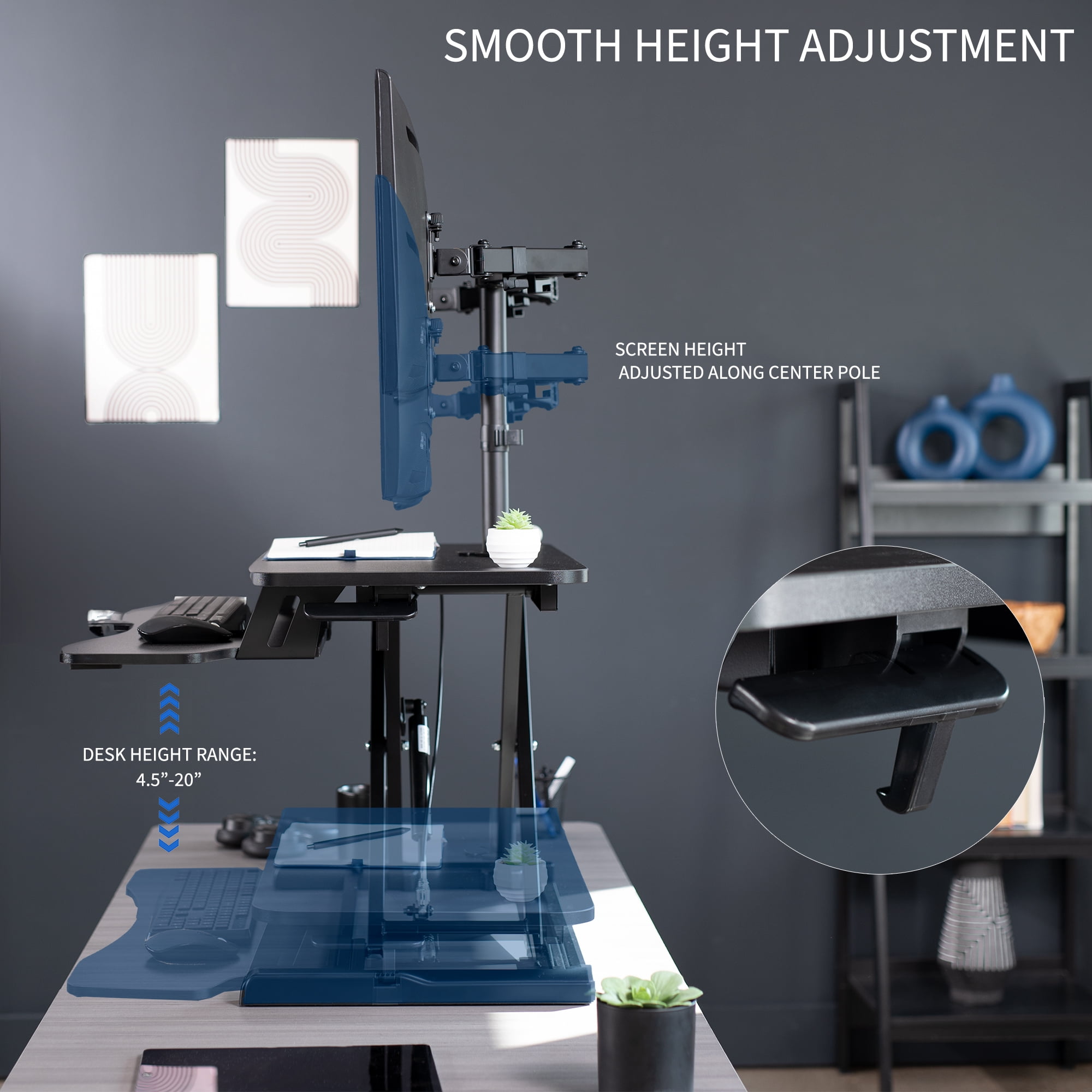 VIVO Black 32" Standing Desk Riser with Adjustable Dual 13" to 30" Monitor Mount