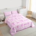 thumbnail image 4 of Manfei Girly Cartoon Bowknot Bedding Comforter Set, Chic Pink Stripes Ombre Twin Comforter Sets, Teens Kids Girls Female Reversible Bedding Set, Breathable Home Decor, 2-Piece, 4 of 9