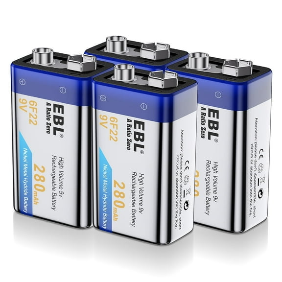 EBL 9-Volt Rechargeable Batteries Ni-MH for Camera Flashlight Toys, 4 Count