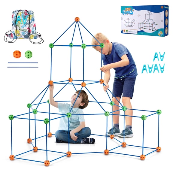 VEVOR Fort Building Kit for Kids, 120PCS STEM Building Toys, Educational Gift for 4 5 6 7 8  Year Old Boys & Girls, Indoor Outdoor Play Tent Builder Set Construction Toys with 80 Rods and 40 Balls