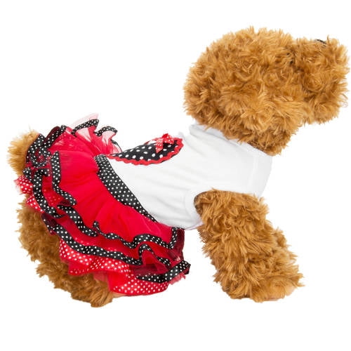 CUECUEPET Cotton Dog Dress (Minnie Red Polka Dots Design) for Female / Girl Dogs [Multiple Sizes Available]